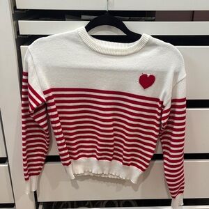 Red and White Striped Sweater with Heart